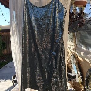 Silver sequin spaghetti strap dress